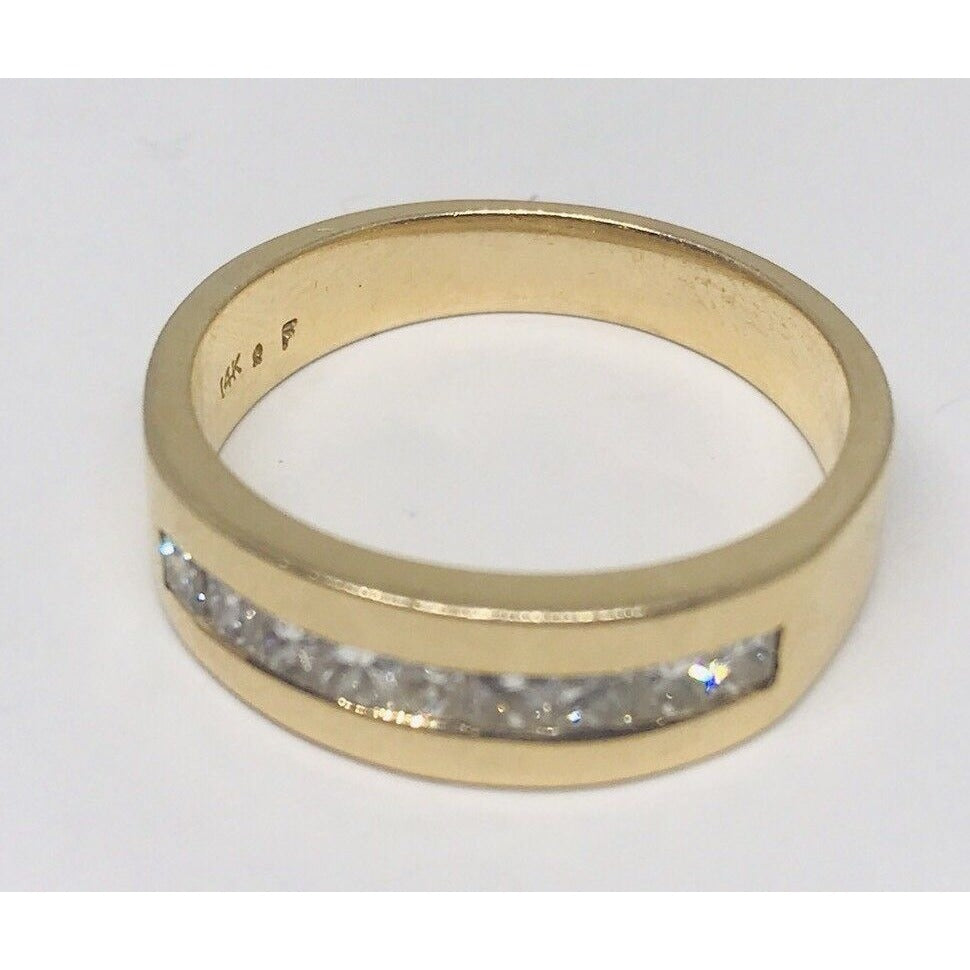 Estate .54CT Princess Cut Diamond 14k Gold Mens Wedding Ring Band