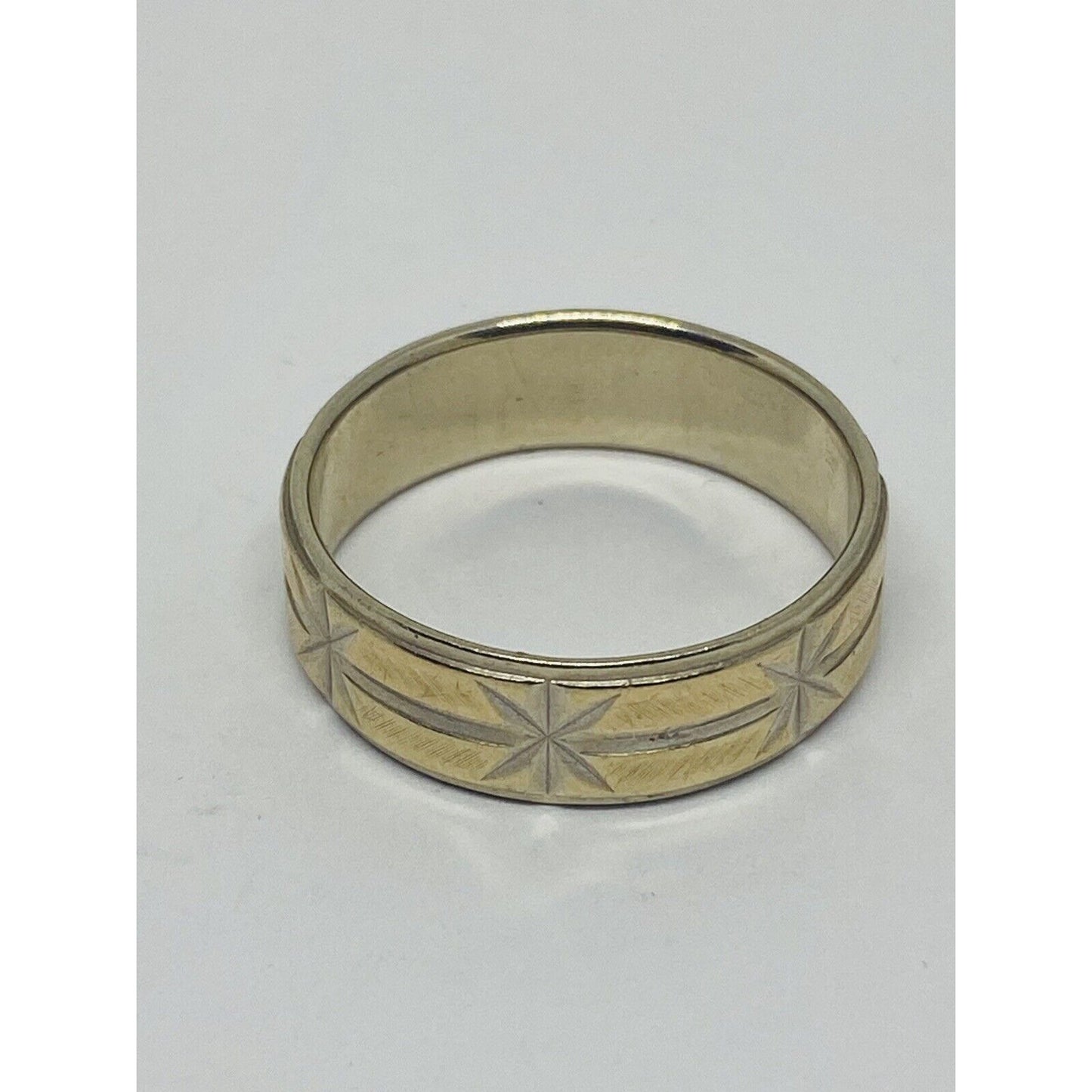 14K Two Tone Gold Legant 7MM Wide Polished Wedding Band Ring Size 11.25 6.8 Gram