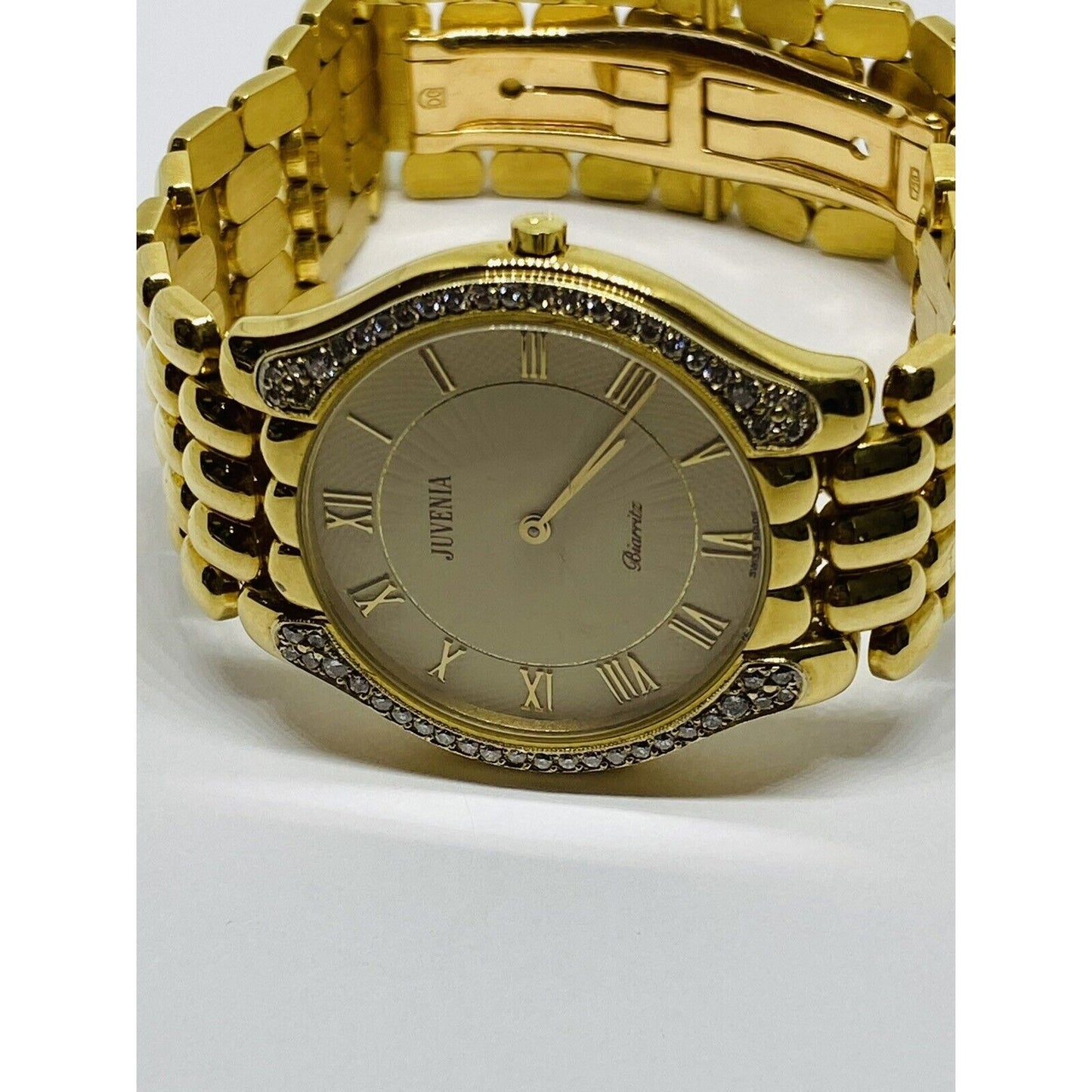 Solid 18k Yellow Gold JUVENIA Unisex Watch with Diamonds 101 grams 33mm ACCURATE