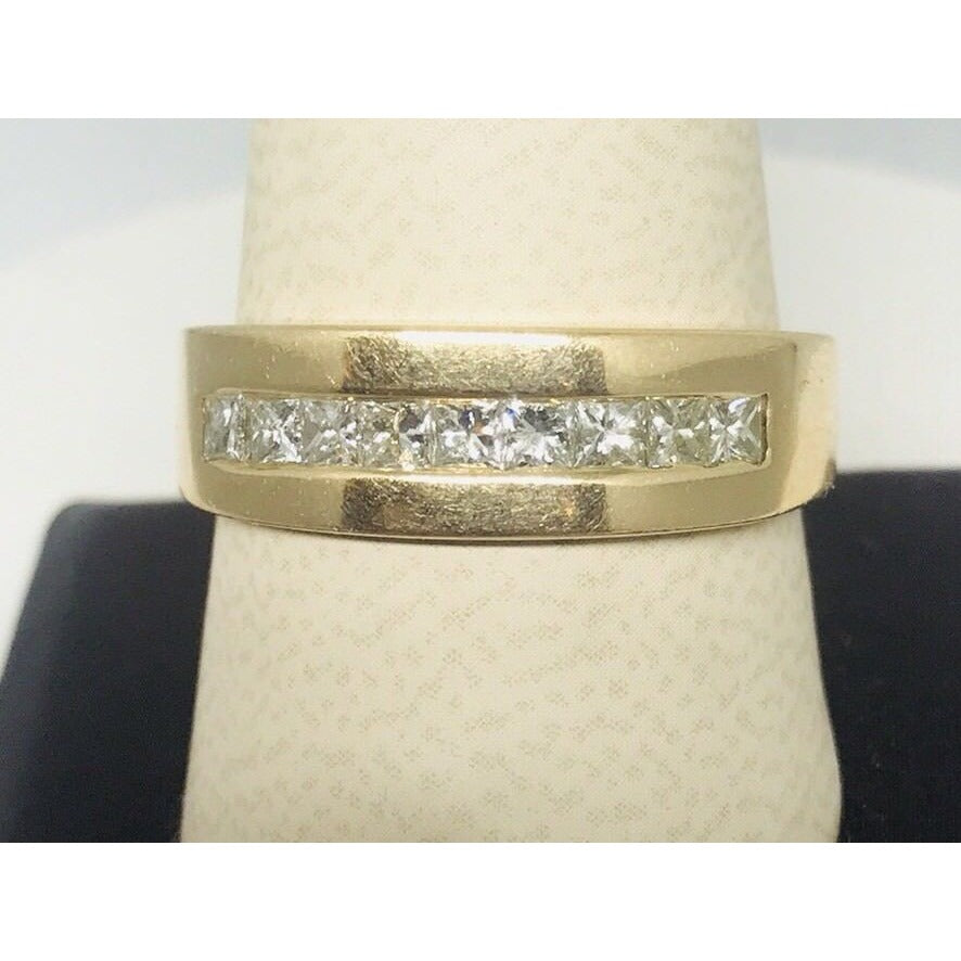 Estate .54CT Princess Cut Diamond 14k Gold Mens Wedding Ring Band