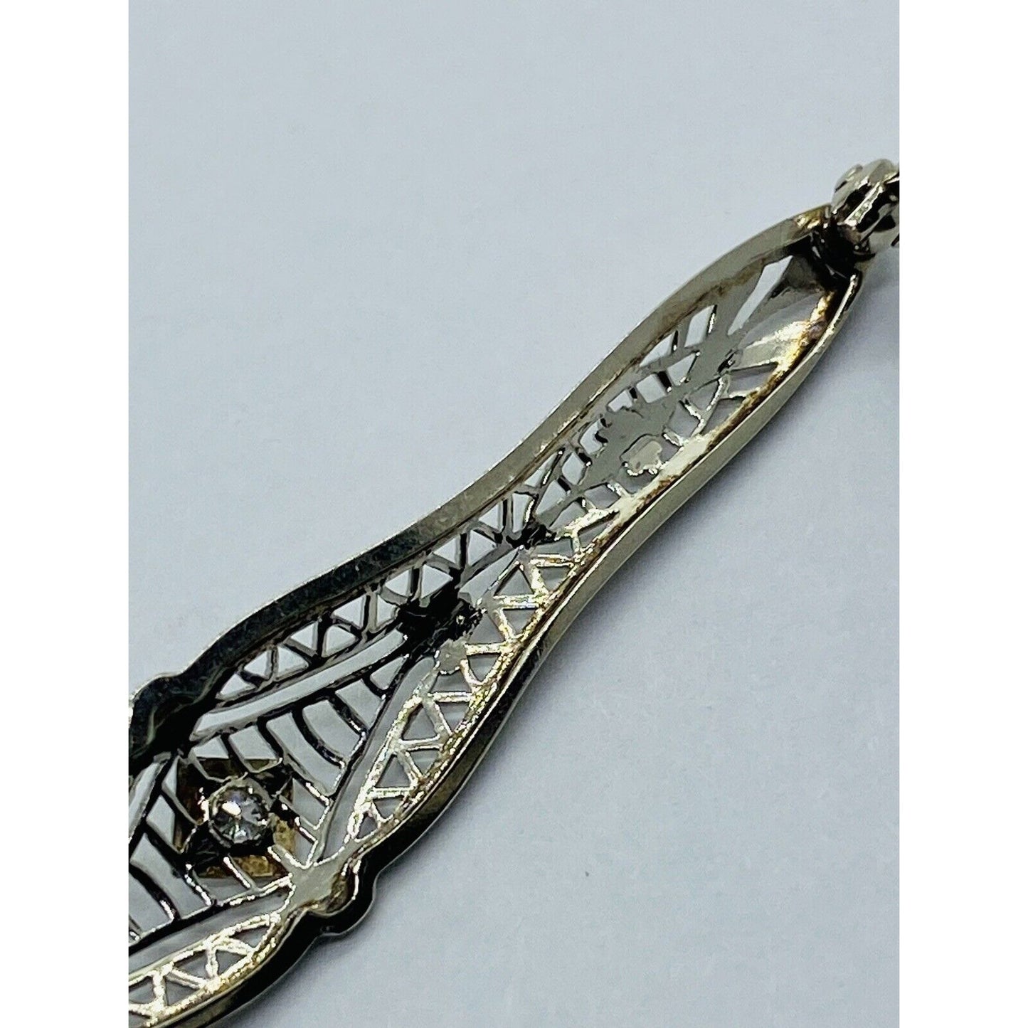 10K White Gold Diamond Filigree Brooch/Pin Vintage