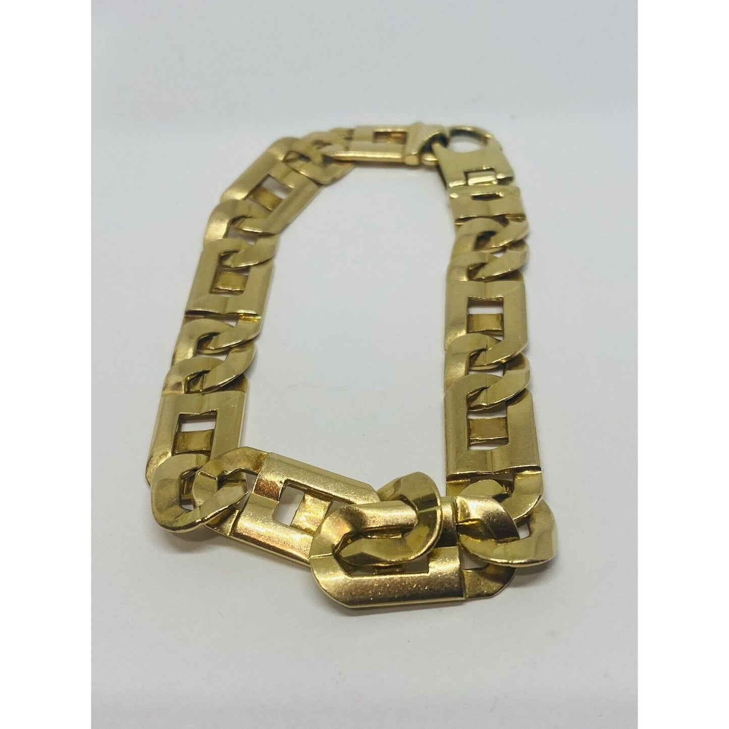 14k Solid Yellow Gold GREEK KEY-TIGER EYE Link Mens Bracelet 9” 37.5 Grm 10.5MM