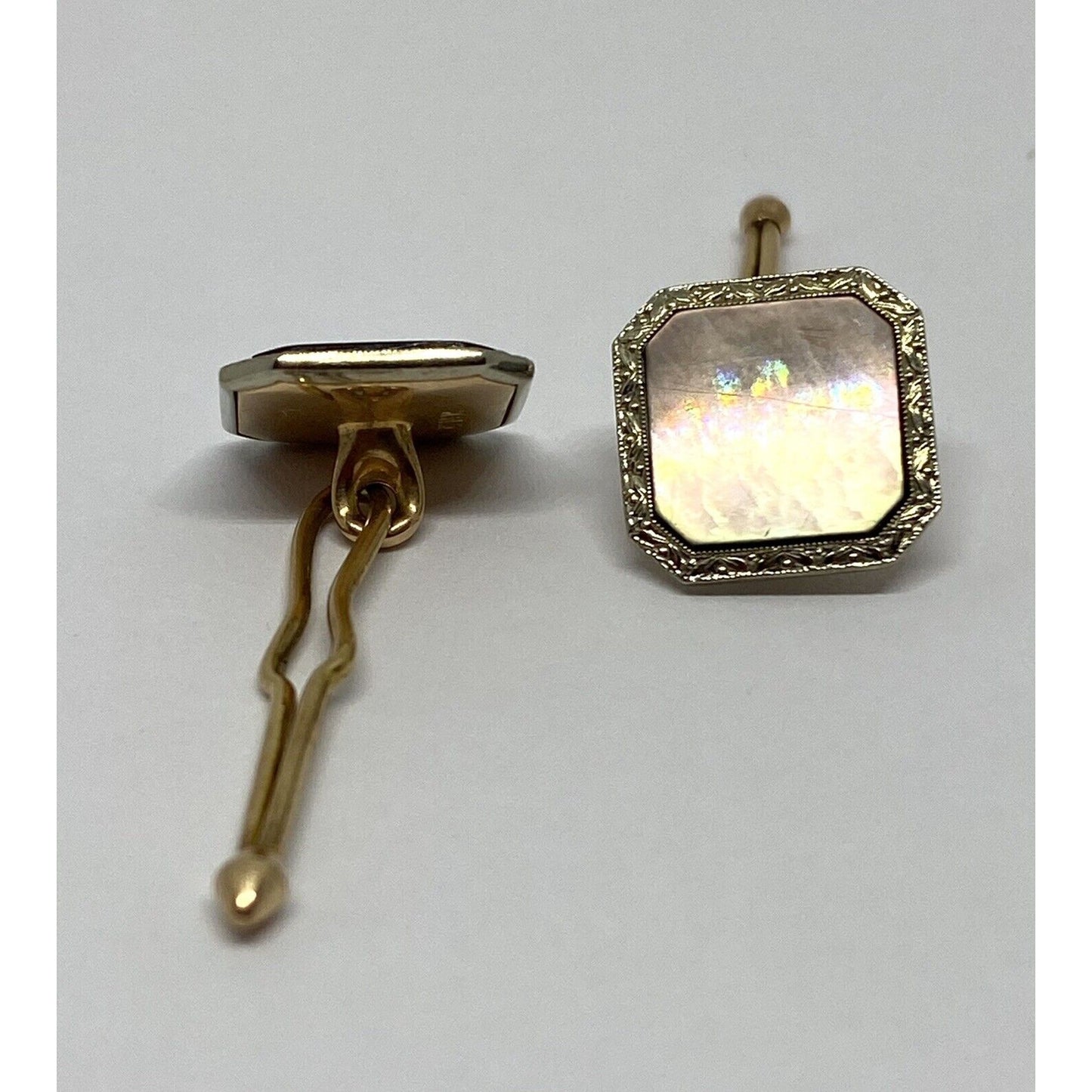 ART DECO Mother Of Pearl 14K 4.4 Grams, Cufflinks Cuff Links 12mm
