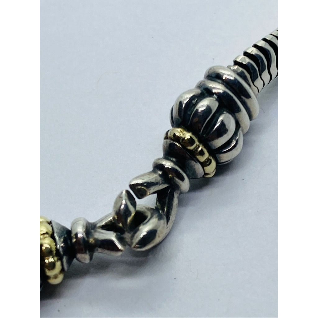 Lagos Caviar Silver 18K Gold Bead Link Necklace Pendant Snake Hook Chain 16.5"