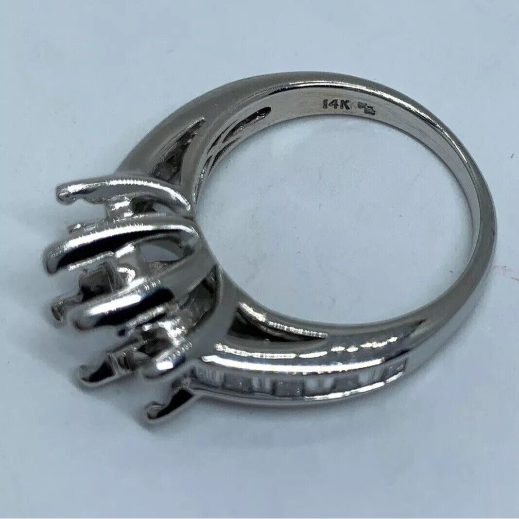 14k White Gold 3 stone Oval Princess cut Diamond Engagement Ring semimount 1 CT
