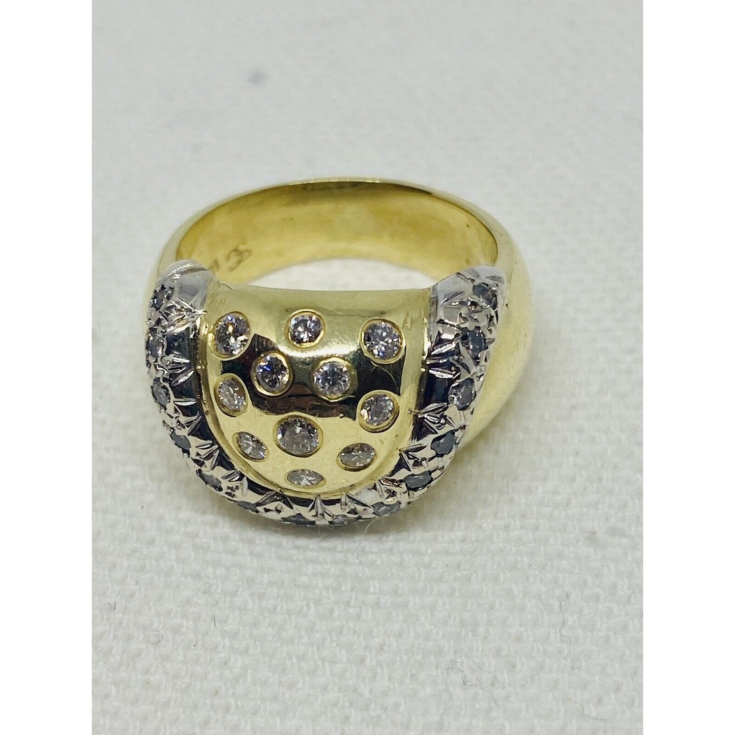 0.65ct Diamond Solid 18K Gold Two Tone Dome Ring 14.6 Grams Signed SC Size 6.5