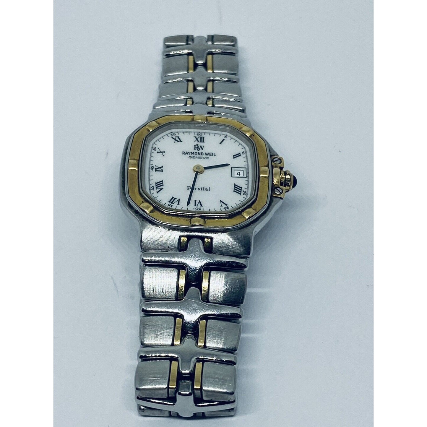 Raymond Weil Parsifal 9890 Ladies Quartz Watch 18K Gold/SS White Dial 27mm 6”
