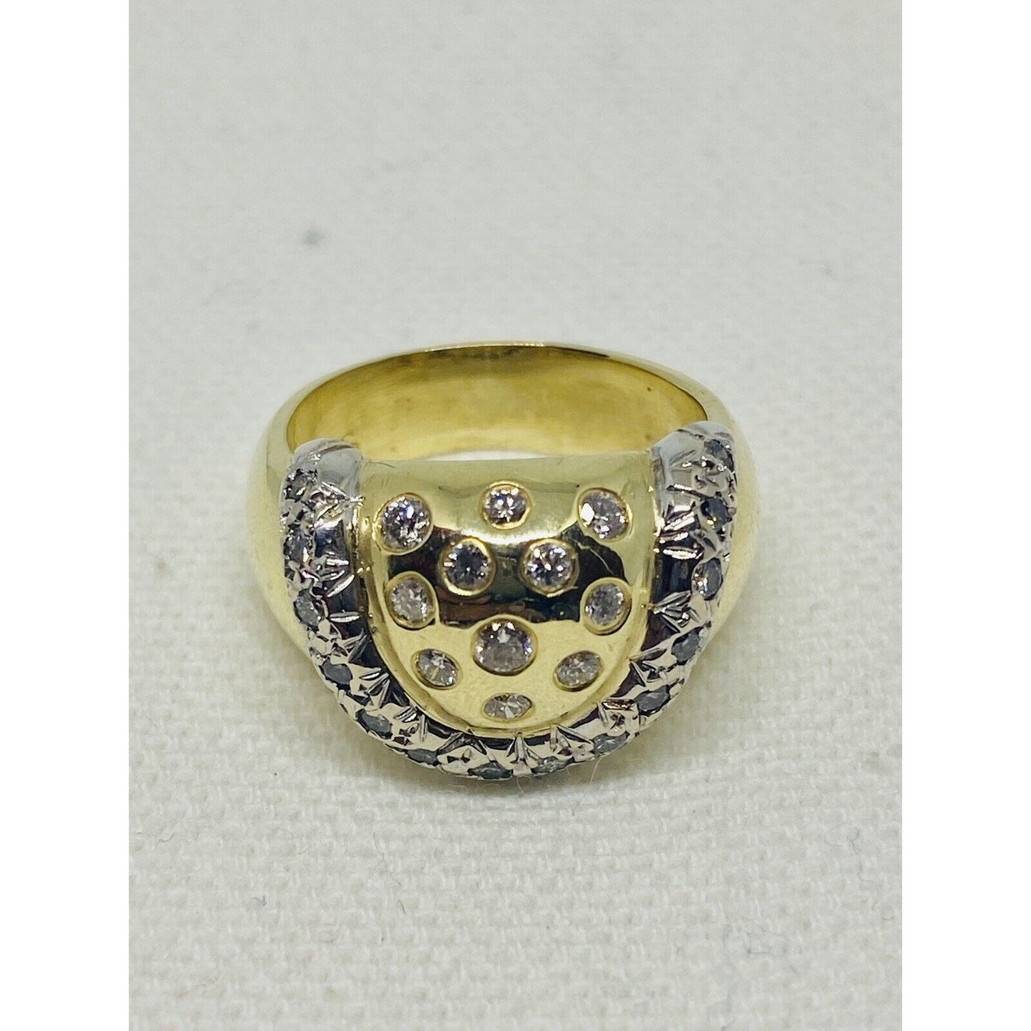 0.65ct Diamond Solid 18K Gold Two Tone Dome Ring 14.6 Grams Signed SC Size 6.5