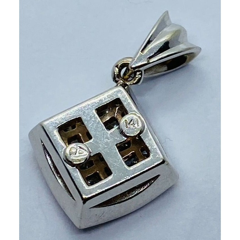 MODERN PRINCESS CUT INVISIBLE DIAMOND NECKLACE PENDANT CHARM 14K WHITE GOLD