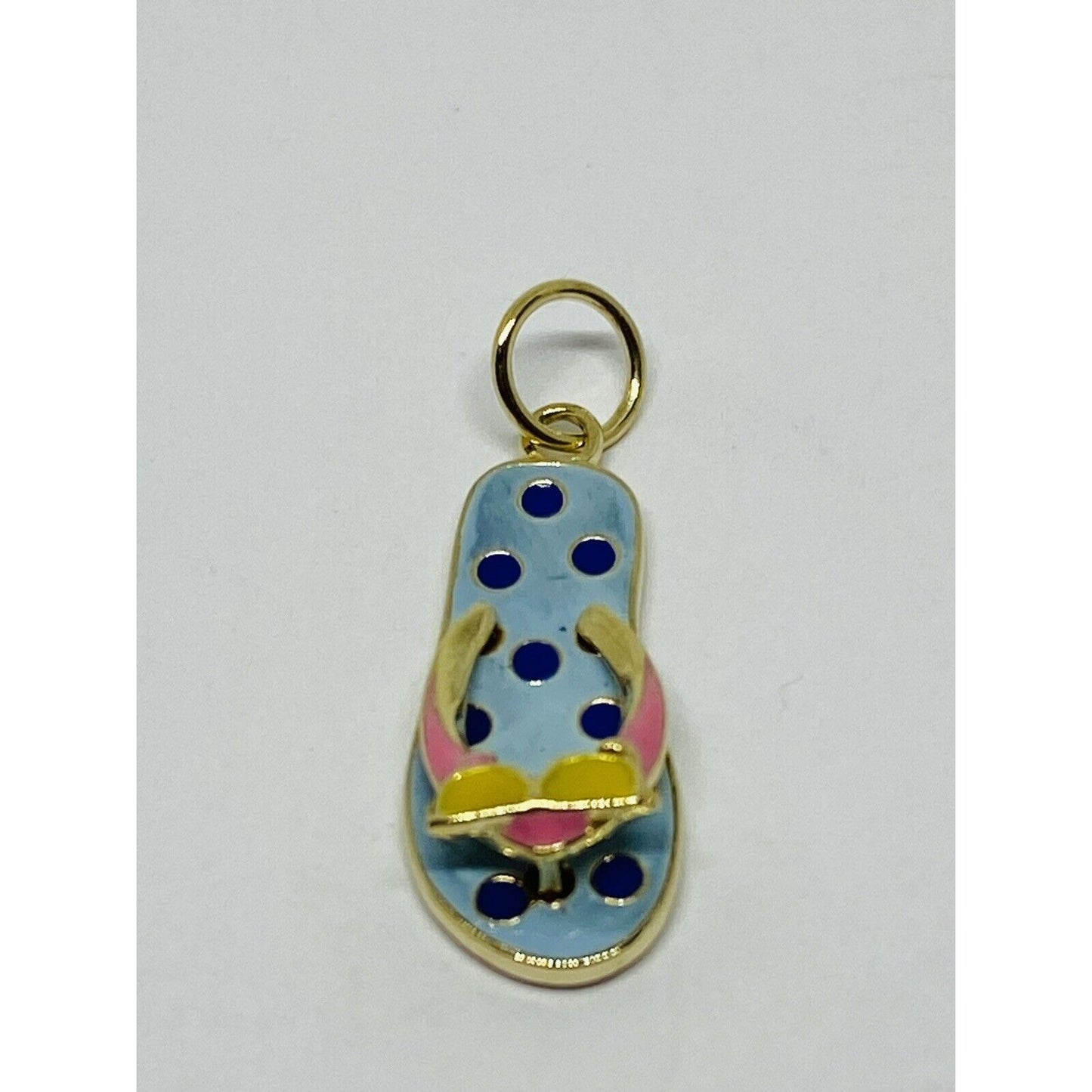 Yellow Pink Blue Enamel Sandal 14K Yellow Gold Pendant 1.4 grams