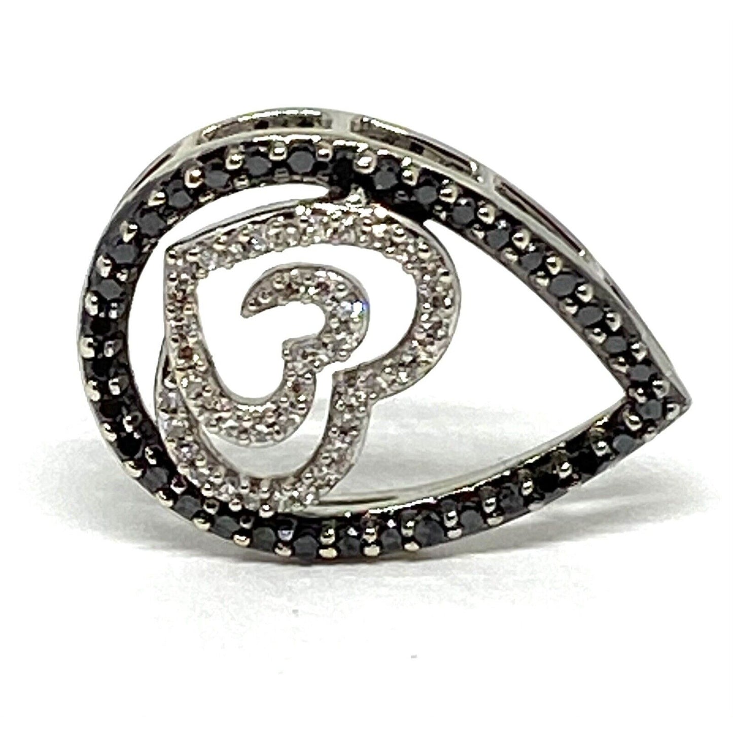 Estate 0.56ct White Black Diamond 14K Gold Heart Cluster Pendant