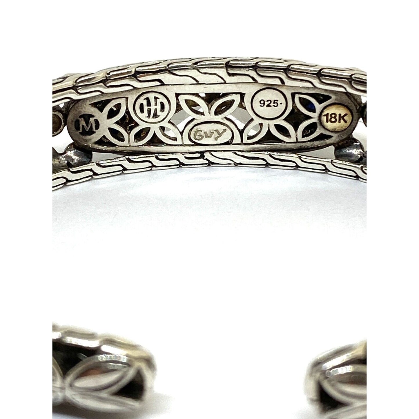 Rare John Hardy BATU KAWUNG Onyx Sapphire 925 Silver 18k Gold Hinged Bracelet