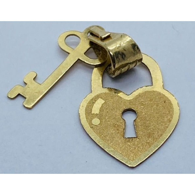 Solid 14K Yellow Gold Heart With Key 18 x 13mm Pendant