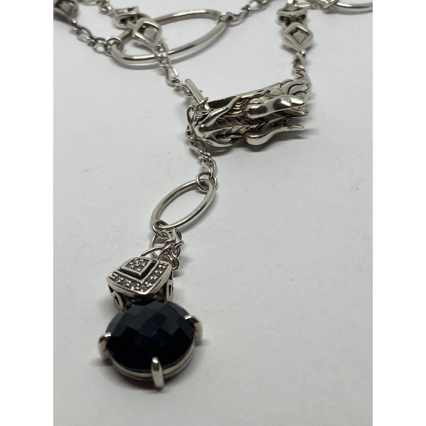 John Hardy 'Naga Dragon' Onyx Sapphire Sterling Silver Lariat 43.5”