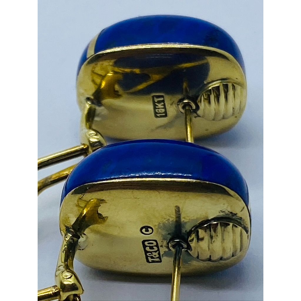 Tiffany & Co 18K Gold & Lapis Onyx Earrings by Angela Cummings