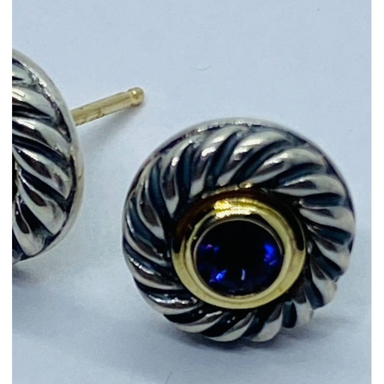 DAVID YURMAN Sterling Silver 14K Gold Amethyst Cookie Pierced Earrings