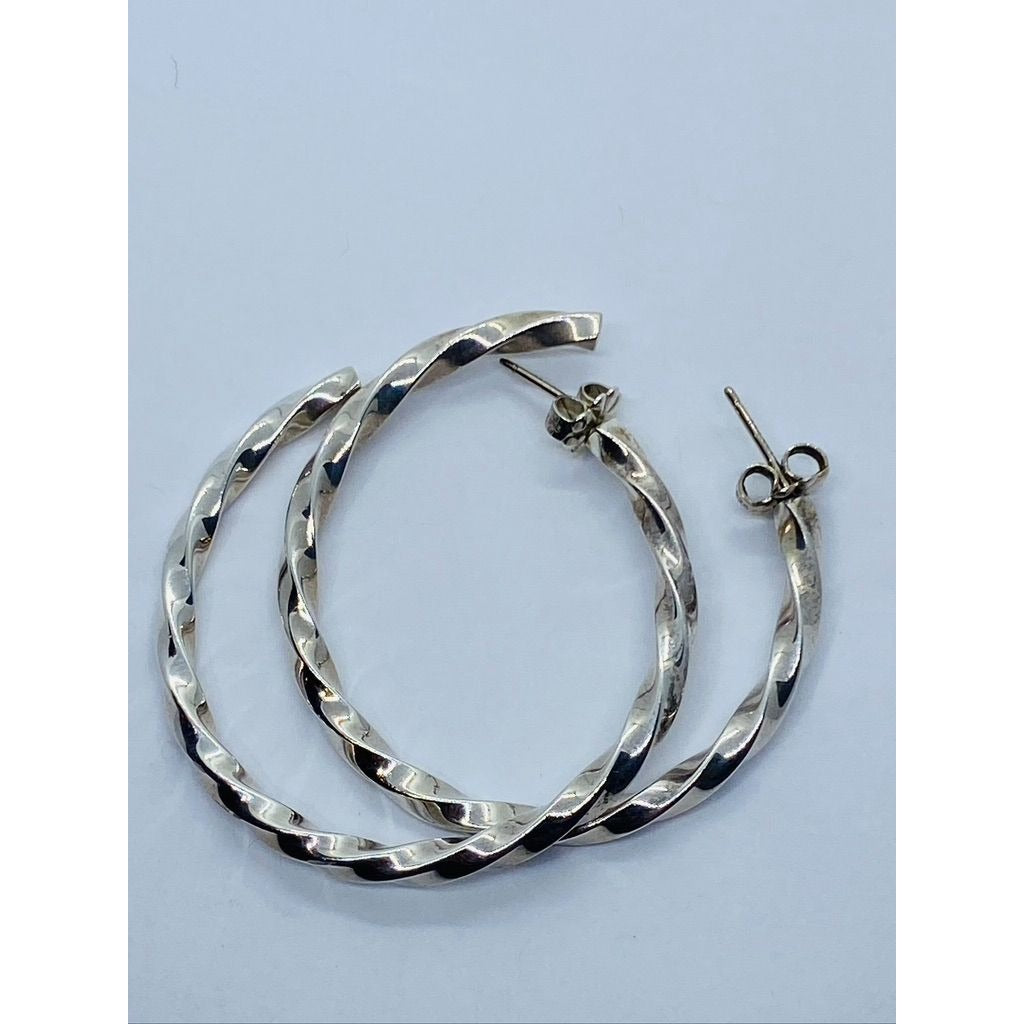 Tiffany & Co Sterlng 925 Silver 38mm Twist Cable Circle Hoop Earrings