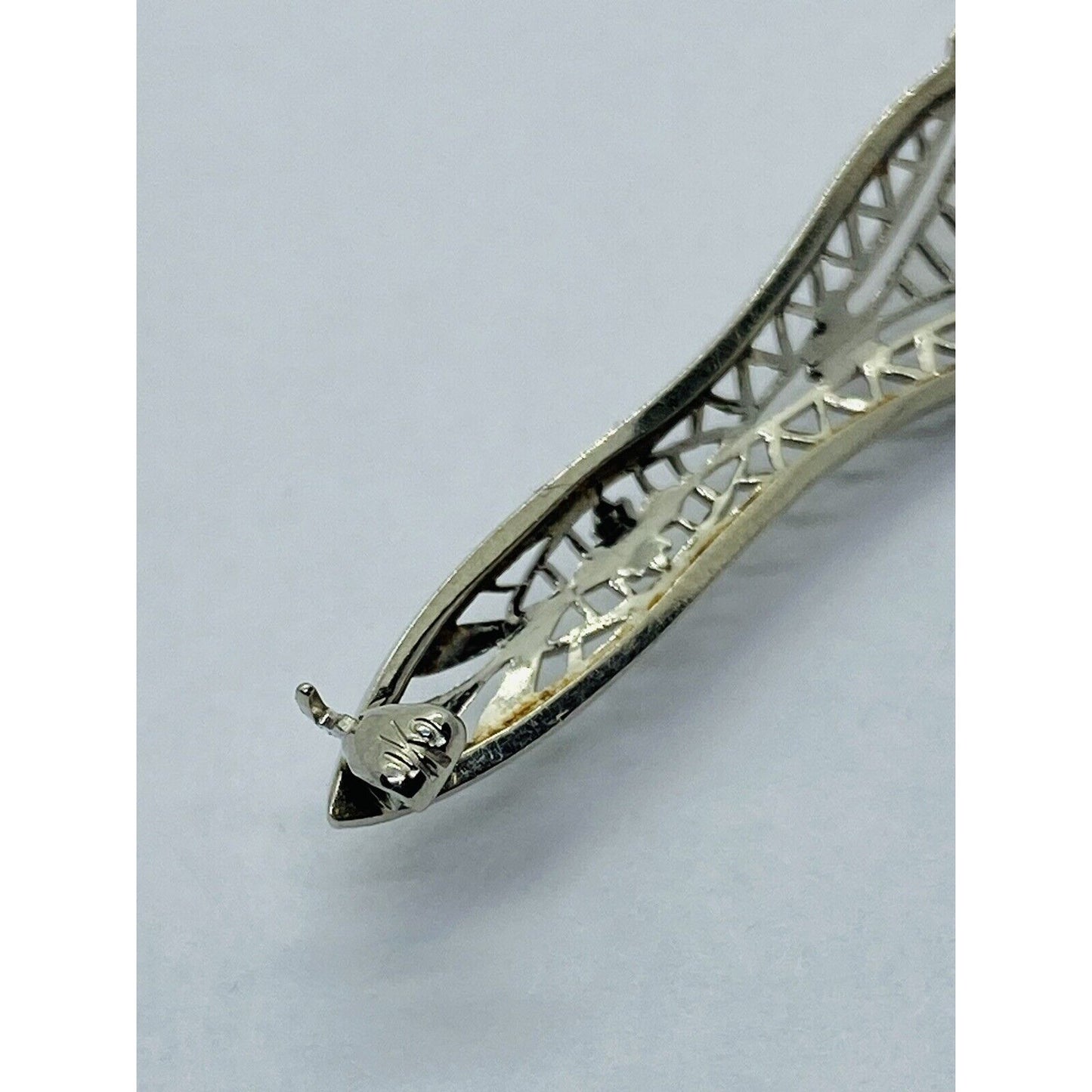 10K White Gold Diamond Filigree Brooch/Pin Vintage