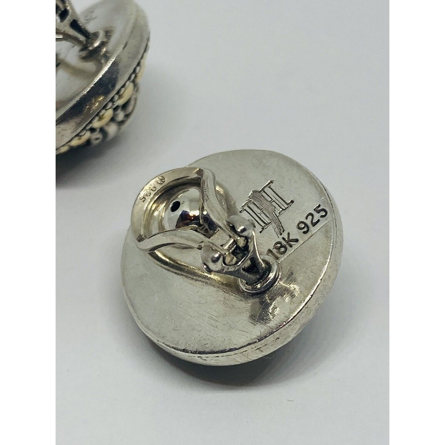 John Hardy 925 Sterling Silver 18K Vintage Gold Dot Clip On Earrings 3/4"