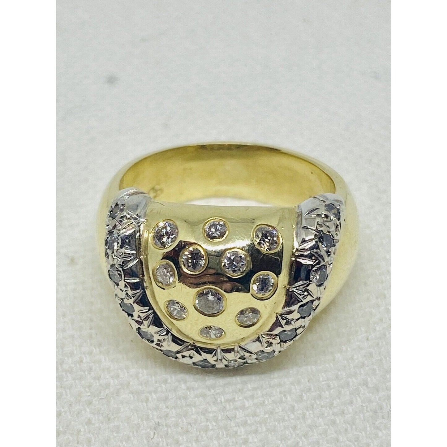 0.65ct Diamond Solid 18K Gold Two Tone Dome Ring 14.6 Grams Signed SC Size 6.5