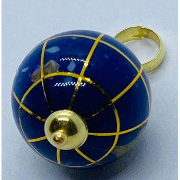 Vintage 18K 750 Gold Globe and Enamel Pendant Signed
