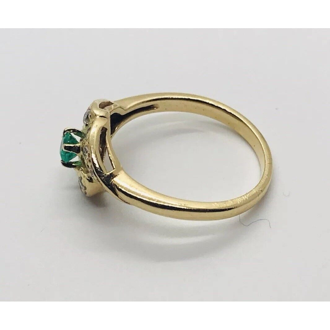 Emerald Gemstone & Diamond Ring 14K Yellow Gold Size 6 3/4