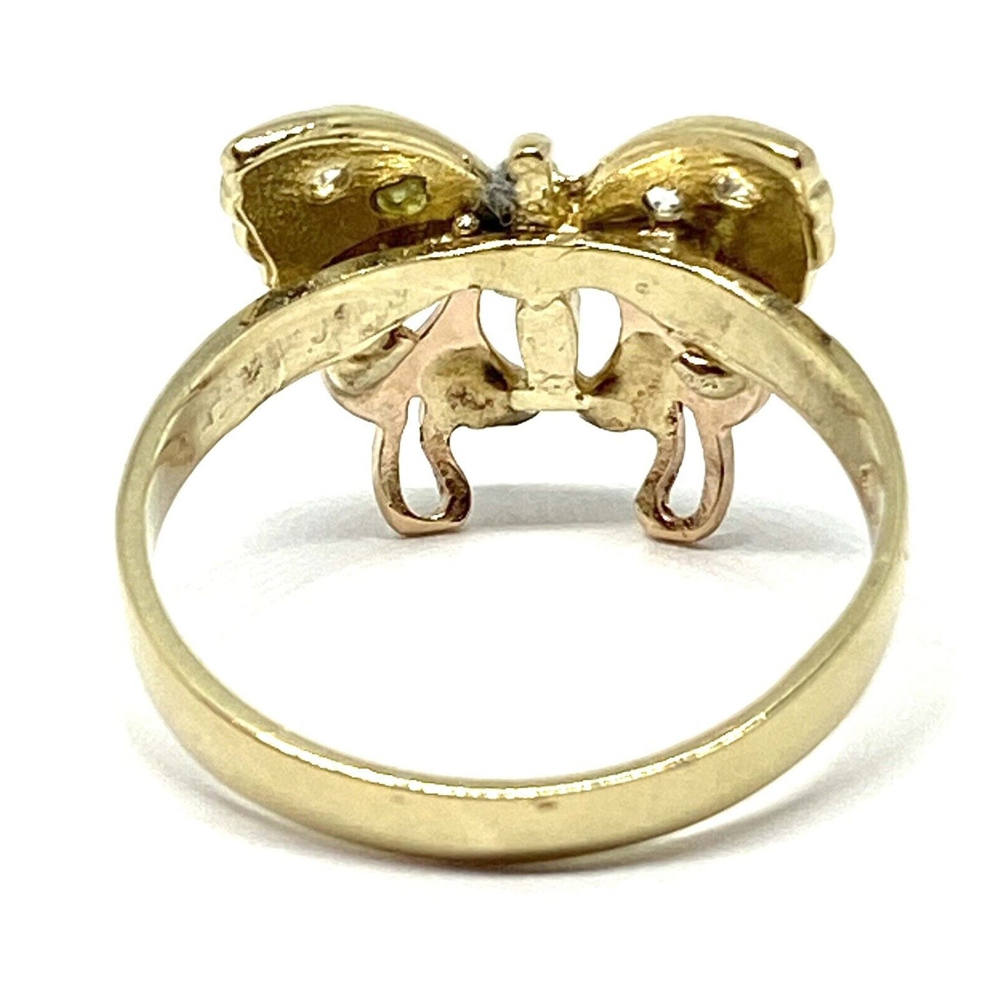 14K Solid Yellow Gold Beautiful Tri Color Butterfly CZ Ring. Size 6 3/4