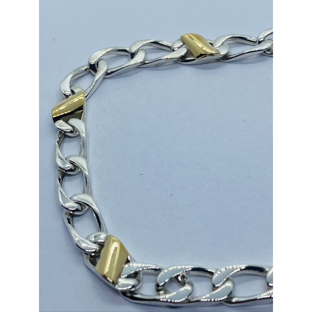 Tiffany & Co. Bracelet Sterling Silver 18k Gold Figaro Cuban Curb Link 7.5: