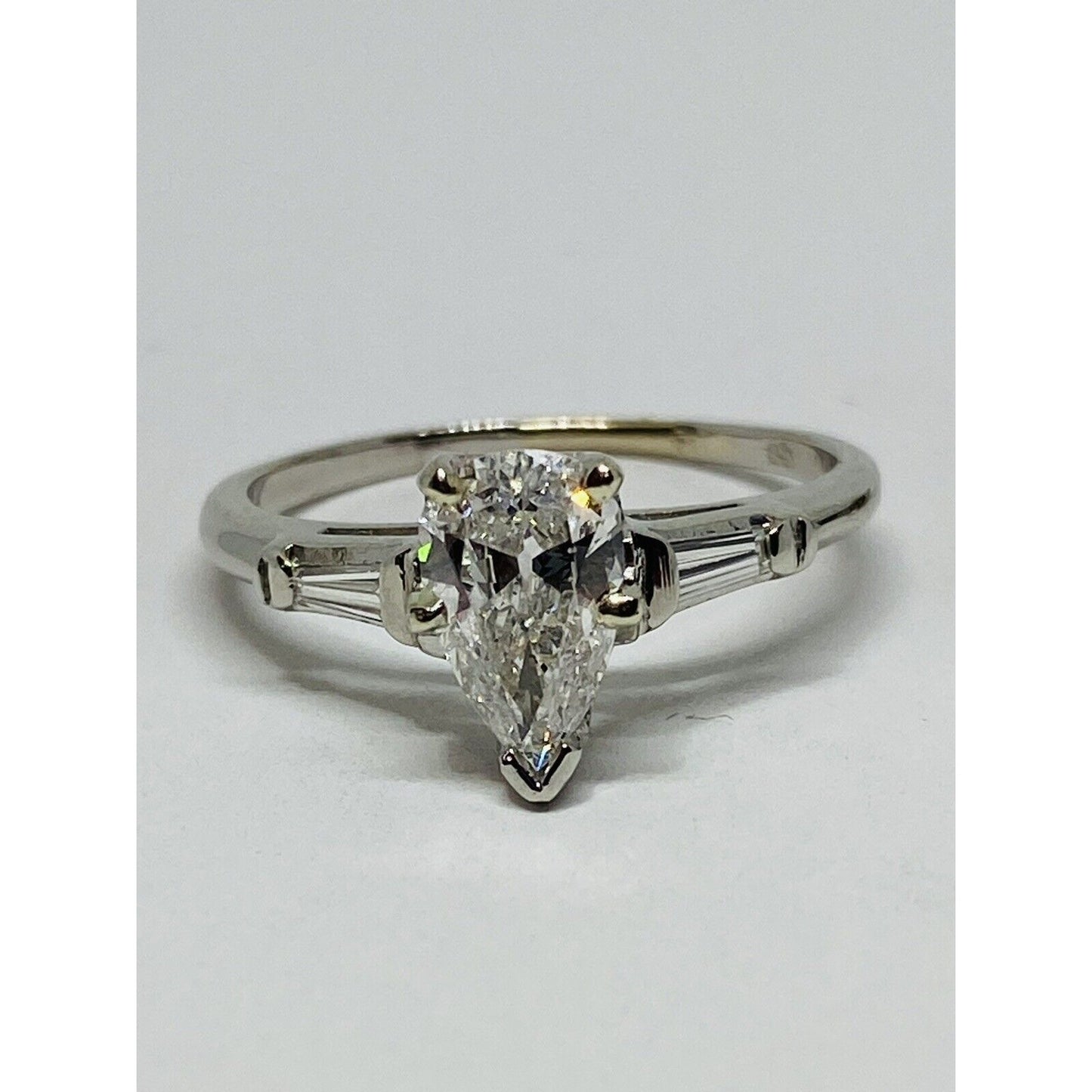 1.05 TCW Pear Shape Diamond Engagement Ring Platinum GIA Certified Size 7.5