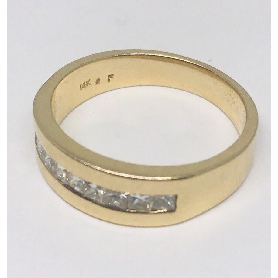 Estate .54CT Princess Cut Diamond 14k Gold Mens Wedding Ring Band