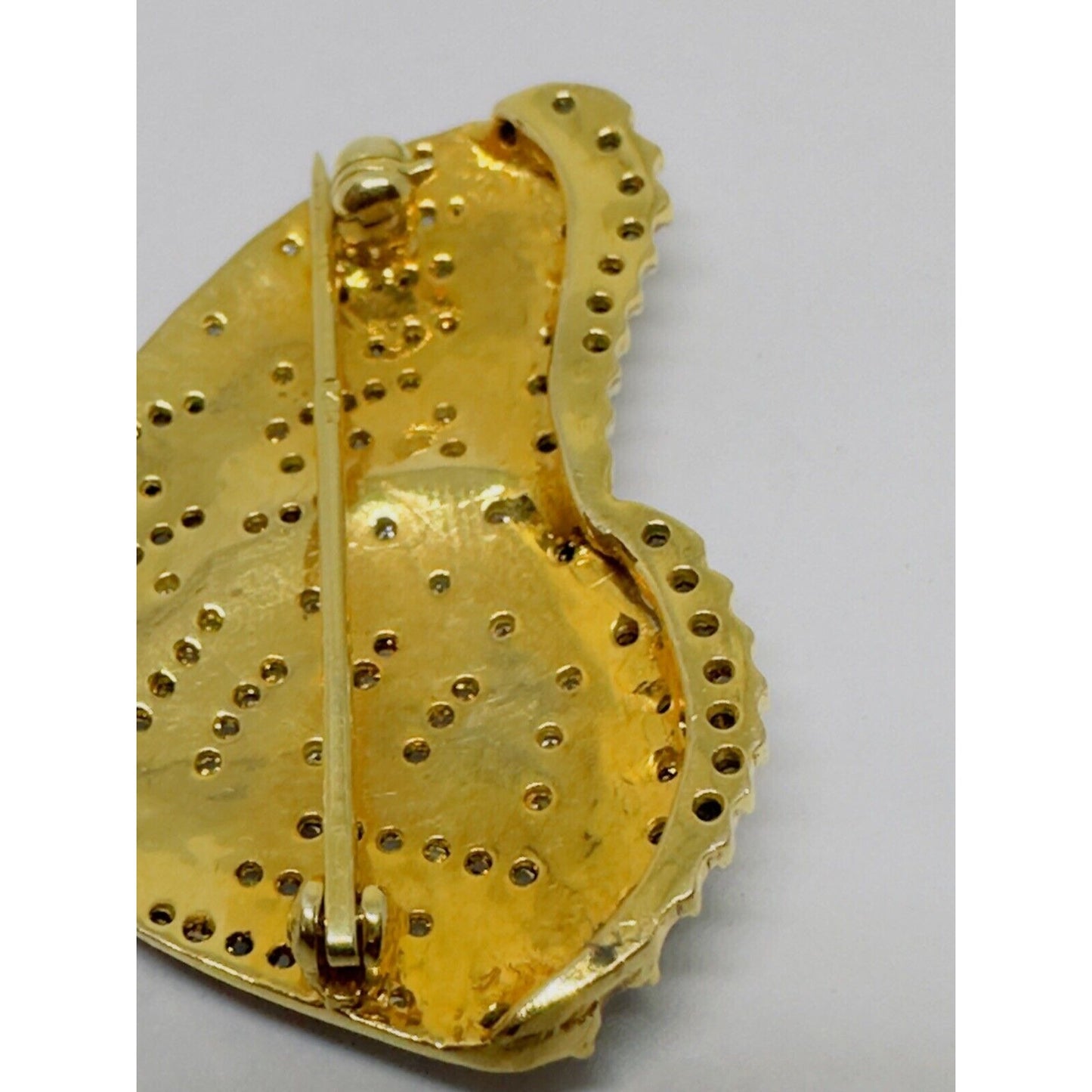 Yellow Orange Diamond 18K Gold Butterfly Pin Brooch large Size 9.8 Grams