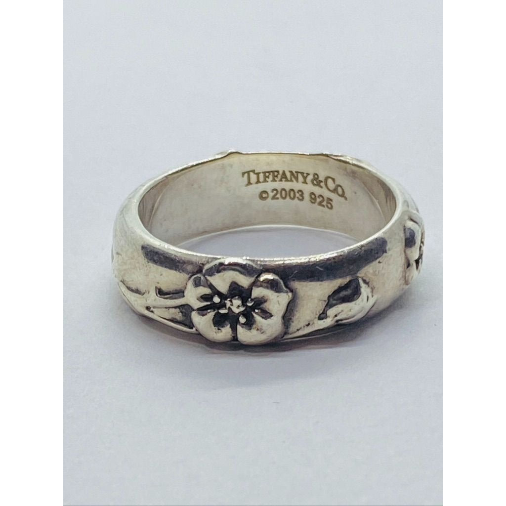 TIFFANY & Co. Nature Rose Flower Ring Rare Sterling Silver Sz 6.5