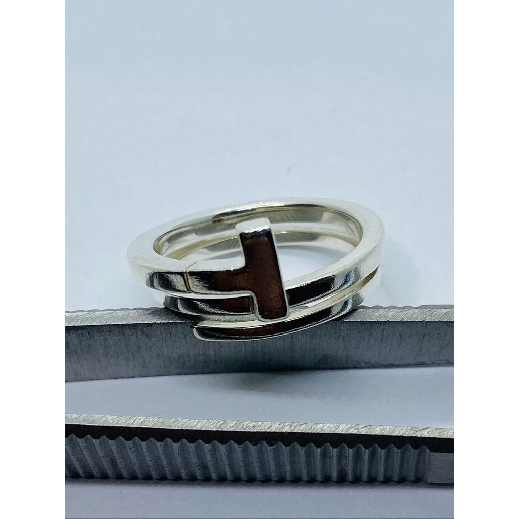 Tiffany & Co Sterling Silver T Square Wrap Ring Size 7 Pouch 11MM Wide