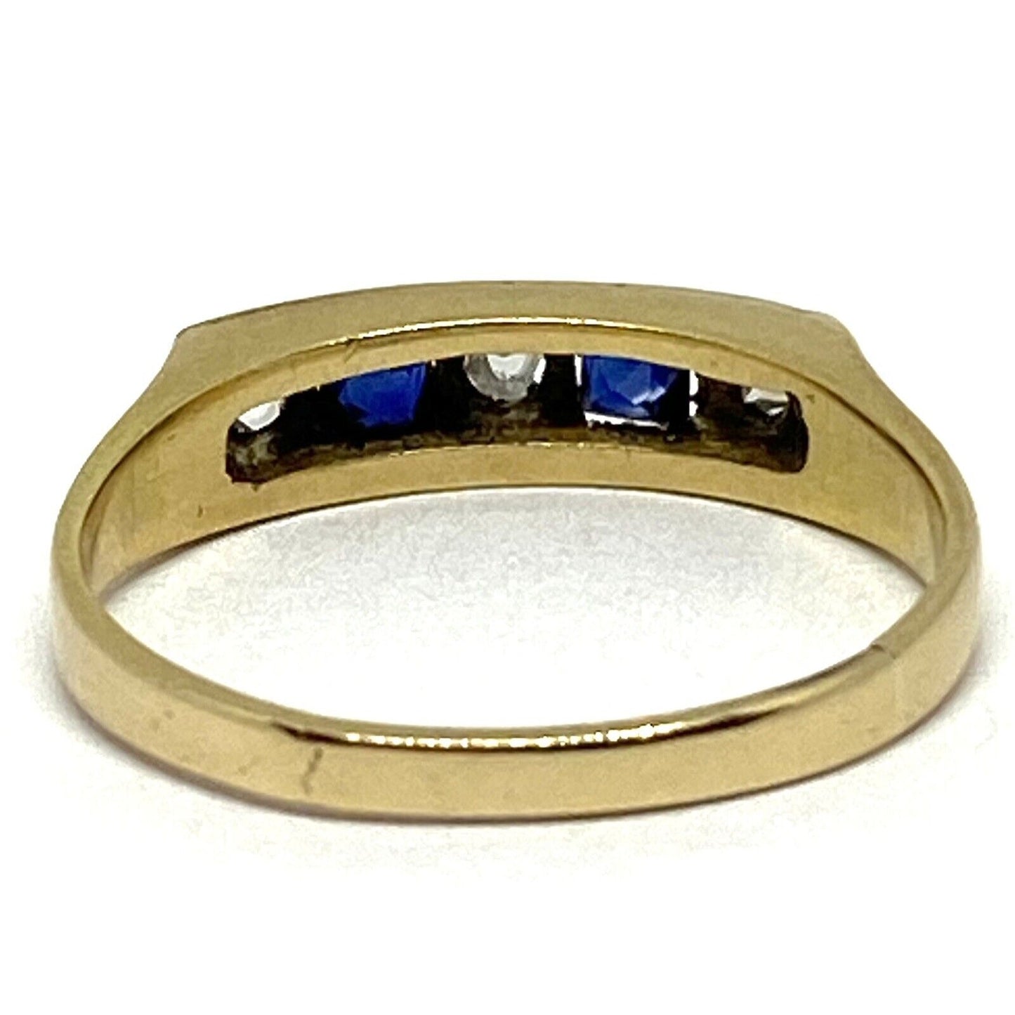 Estate Vintage Diamond Sapphire 18K Gold Two Tone Band Ring 3 Grams.