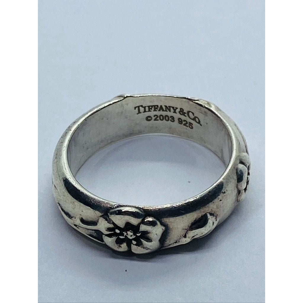 TIFFANY & Co. Nature Rose Flower Ring Rare Sterling Silver Sz 6.5