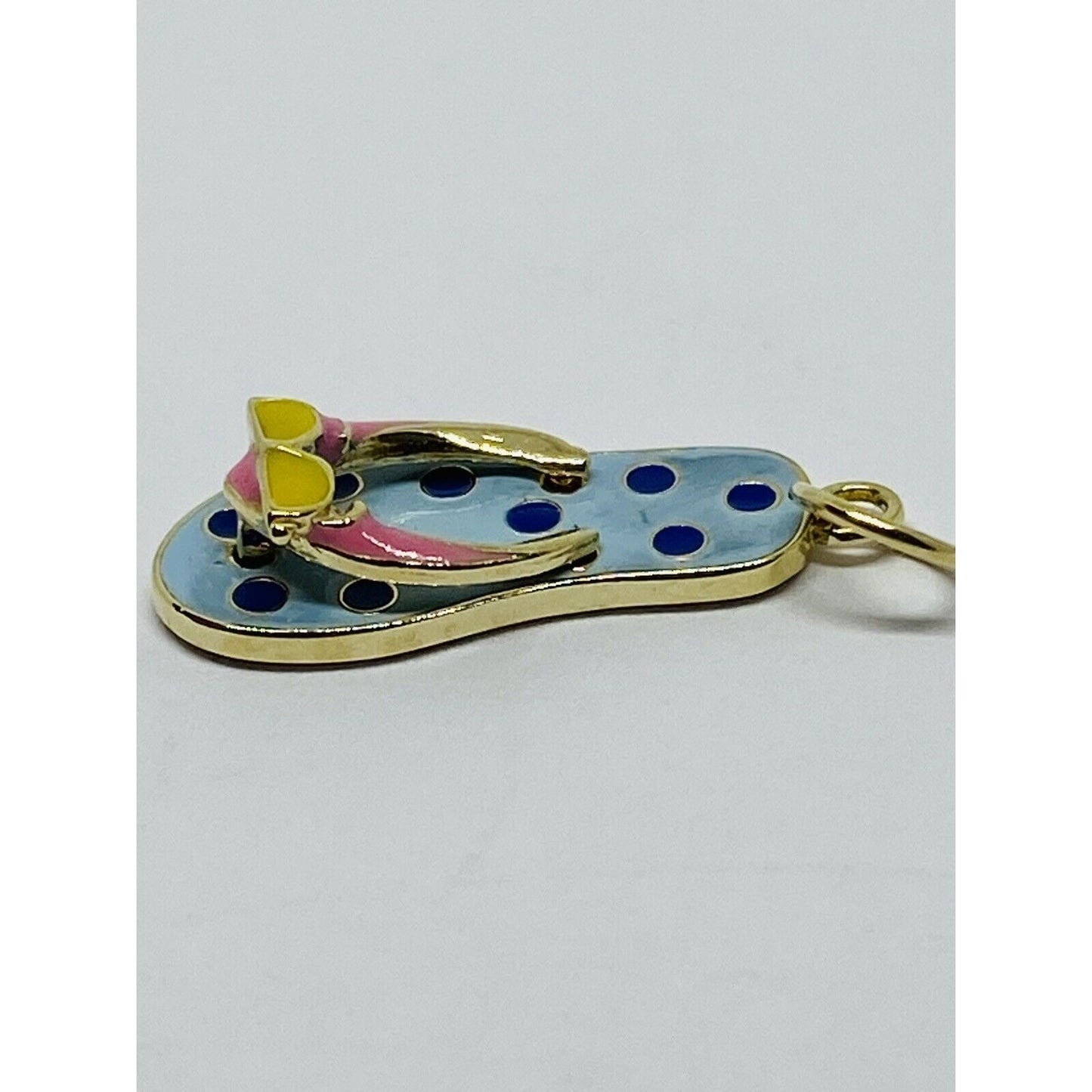 Yellow Pink Blue Enamel Sandal 14K Yellow Gold Pendant 1.4 grams