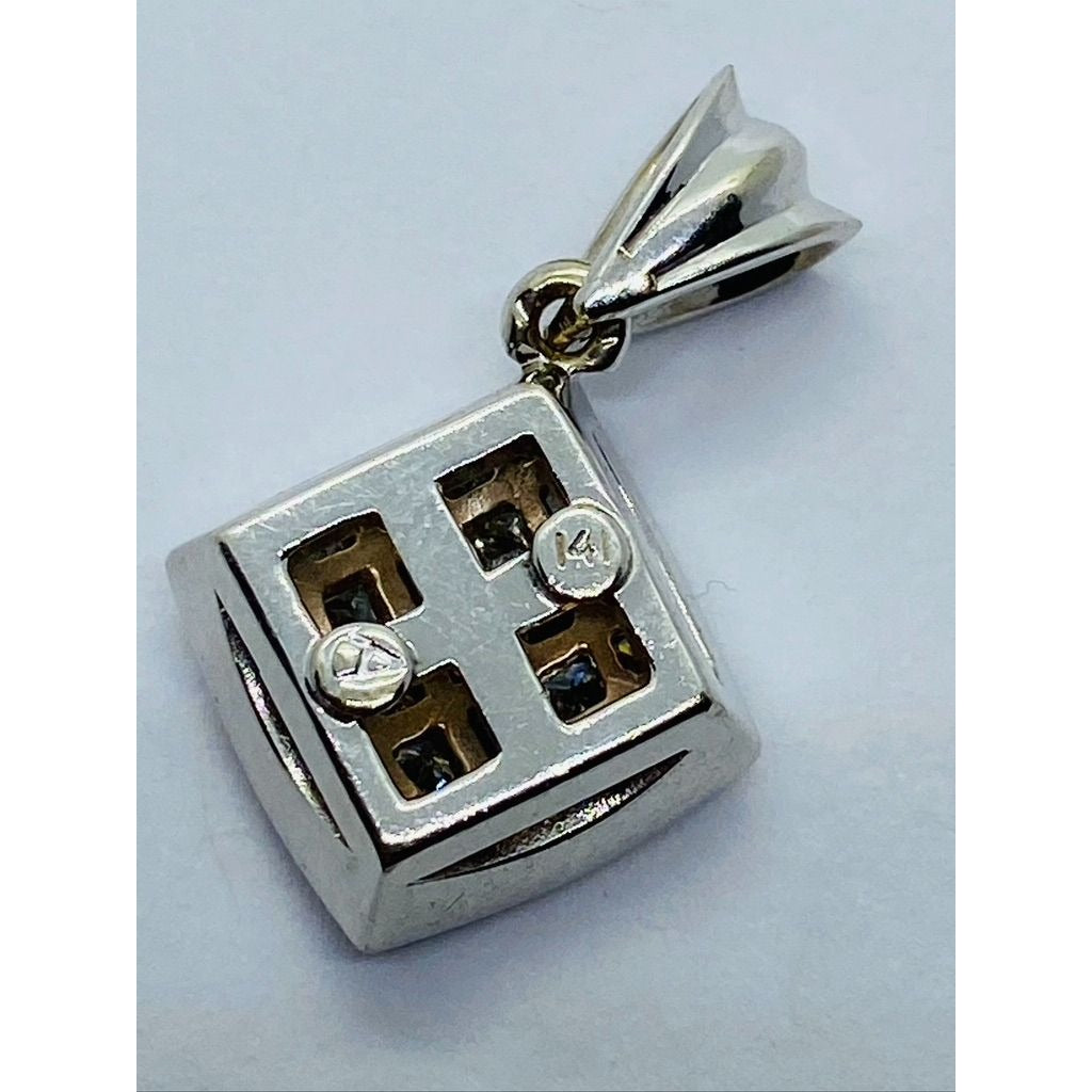 MODERN PRINCESS CUT INVISIBLE DIAMOND NECKLACE PENDANT CHARM 14K WHITE GOLD