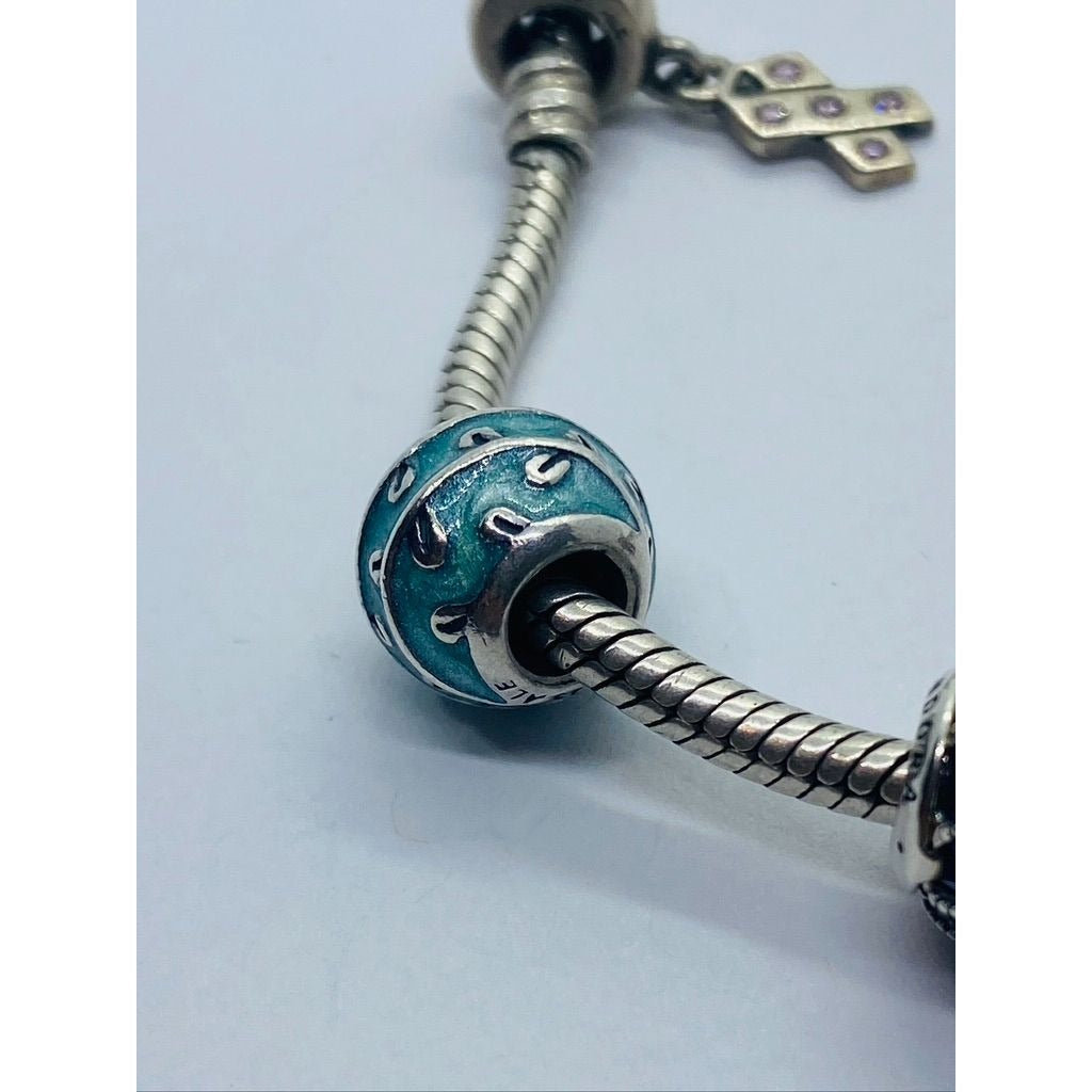 Pandora Serling Silver Charm Bracelet with 6 charms 8"
