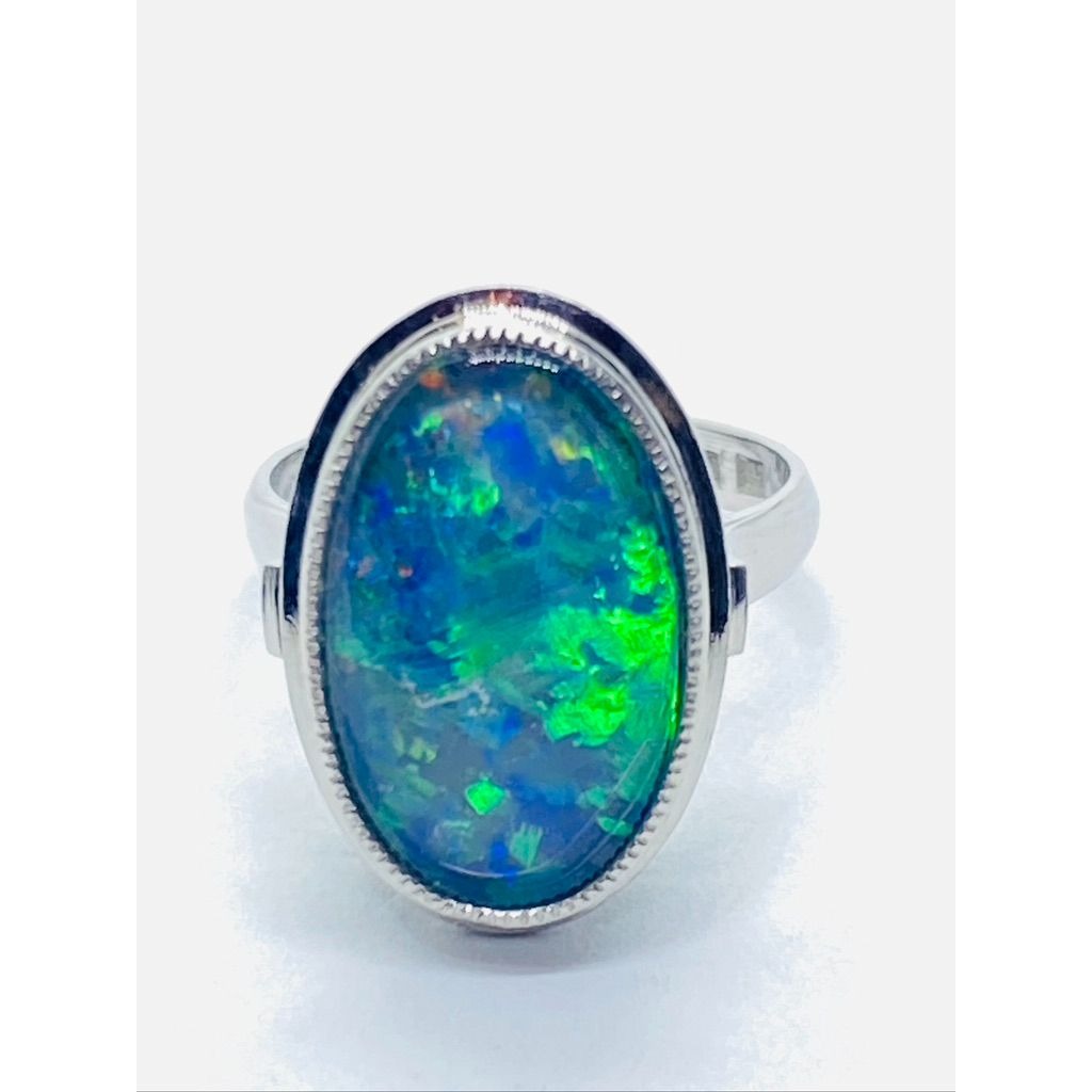 Platinum Woman Multicolor Oval Opal Size 5