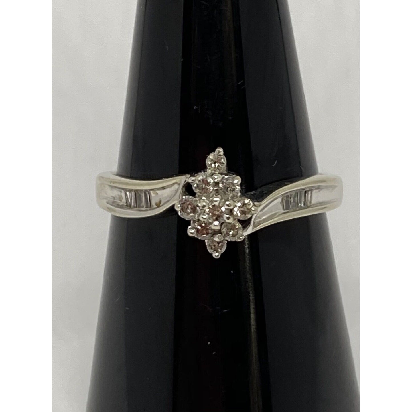 Diamond Cluster Ring 10k White Gold Size 7 Women's 1/5 CT
