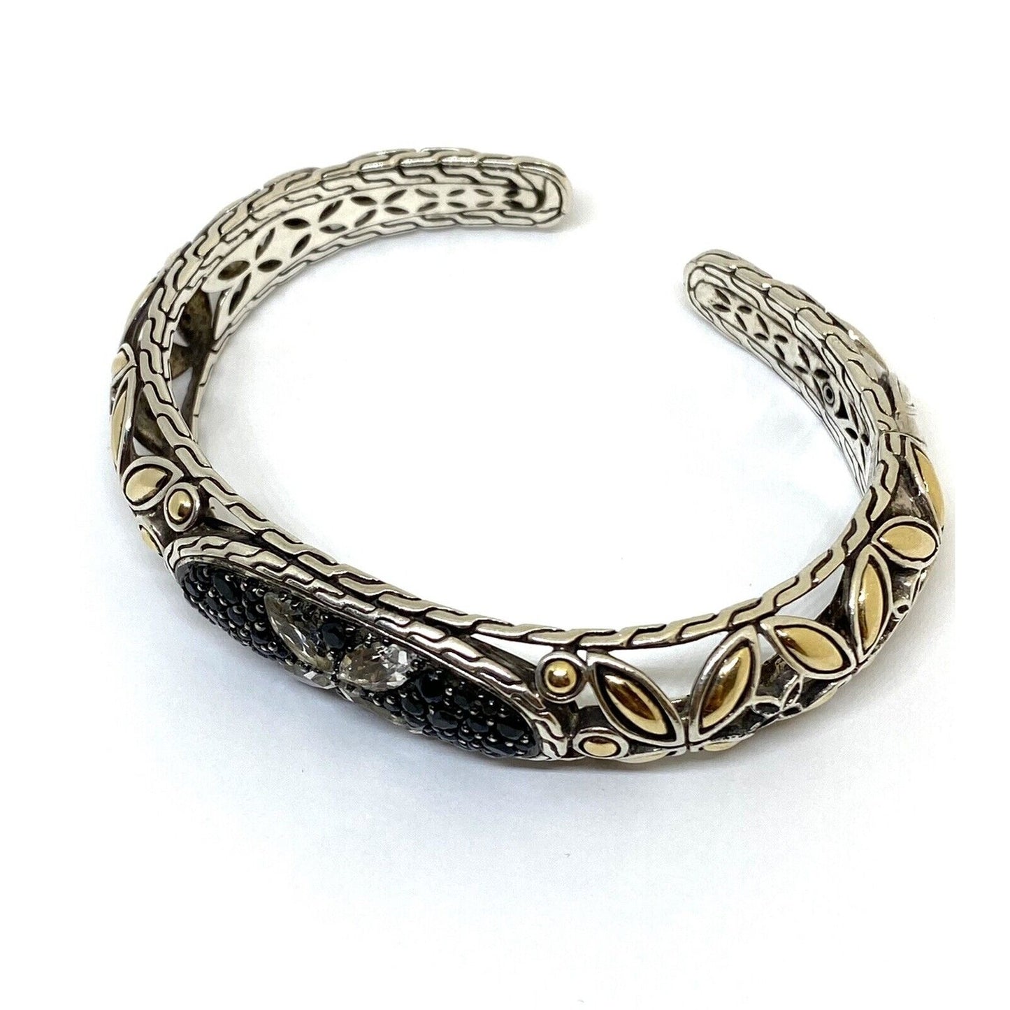 Rare John Hardy BATU KAWUNG Onyx Sapphire 925 Silver 18k Gold Hinged Bracelet