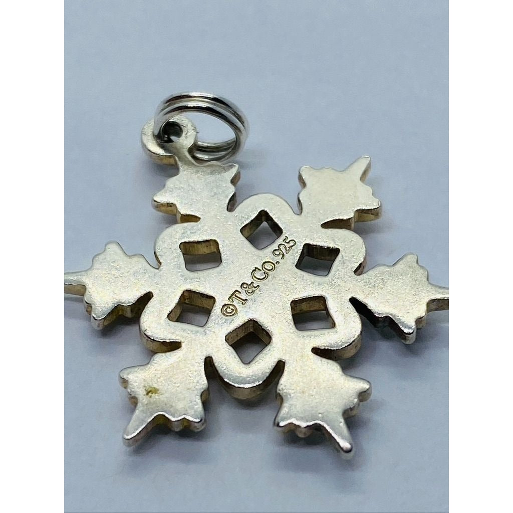 Tiffany & Co Large Snow Flake Sterling Silver Pendant Cham 29mm RARE SIZE