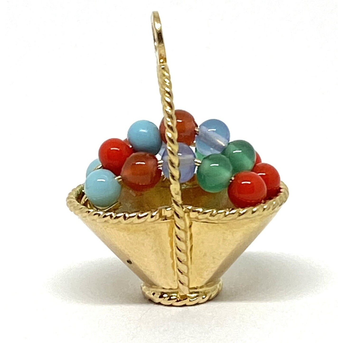 UNO A ERRE Coral Turquoise Chalcedony 18K Gold Fruit Basket Pendant UNOAERRE
