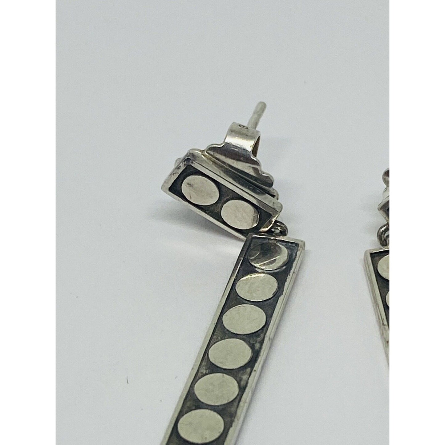 Vintage John Hardy Sterling Silver 2” Dot Bar Drop Dangle Earrings