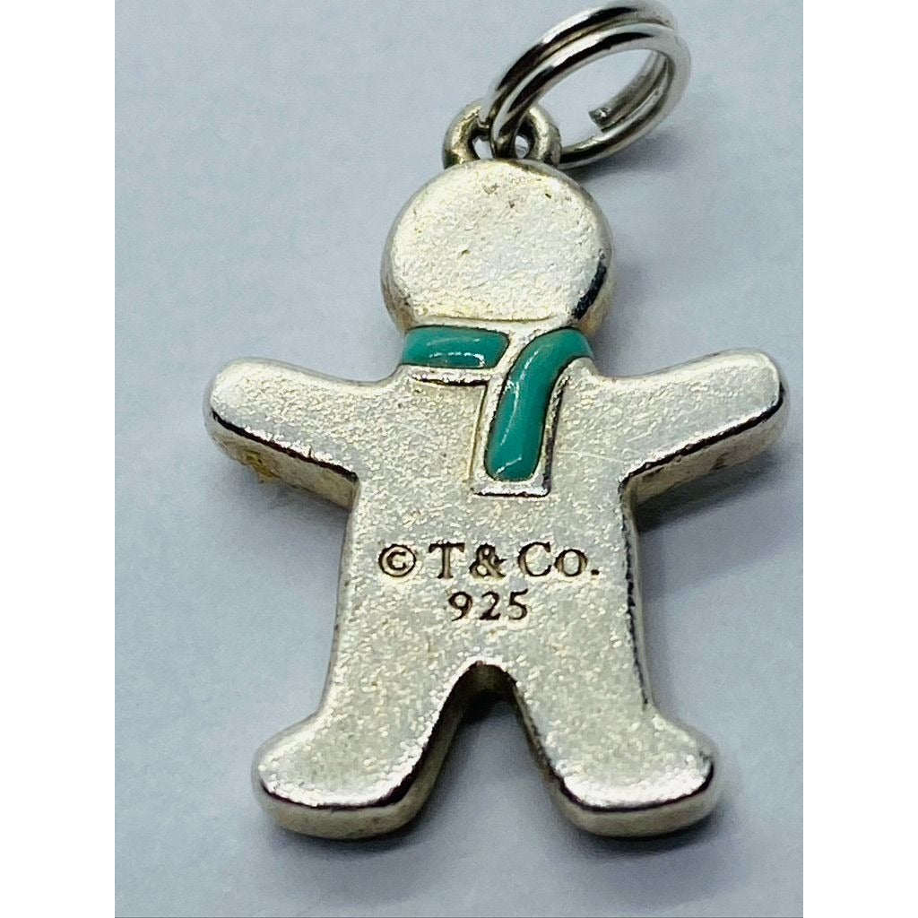 Tiffany&Co Gingerbread Man Pendant Charm Blue Enamel Sterling Silver Pouch