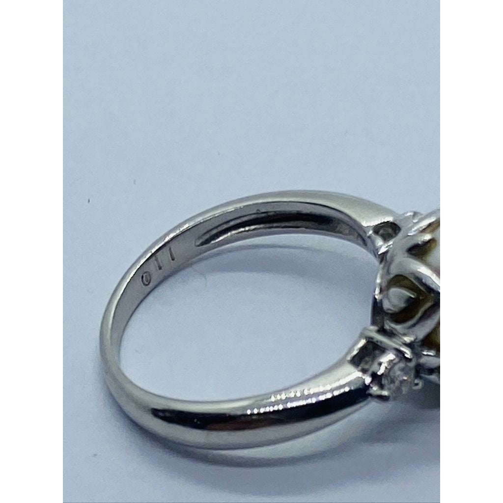 Platinum Pearl Diamond Ring 8.5MM Pearl Size 4.75