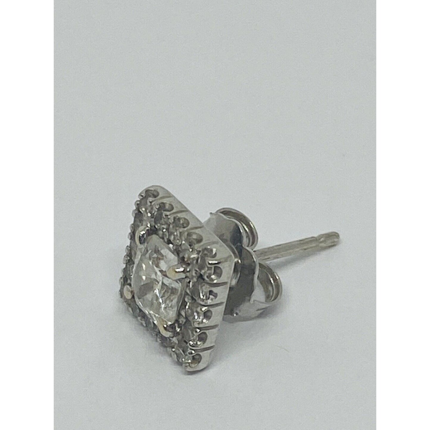 Diamond Earring in Halo Setting .70 CTW 14K White Gold Single STUD Asscher Cut