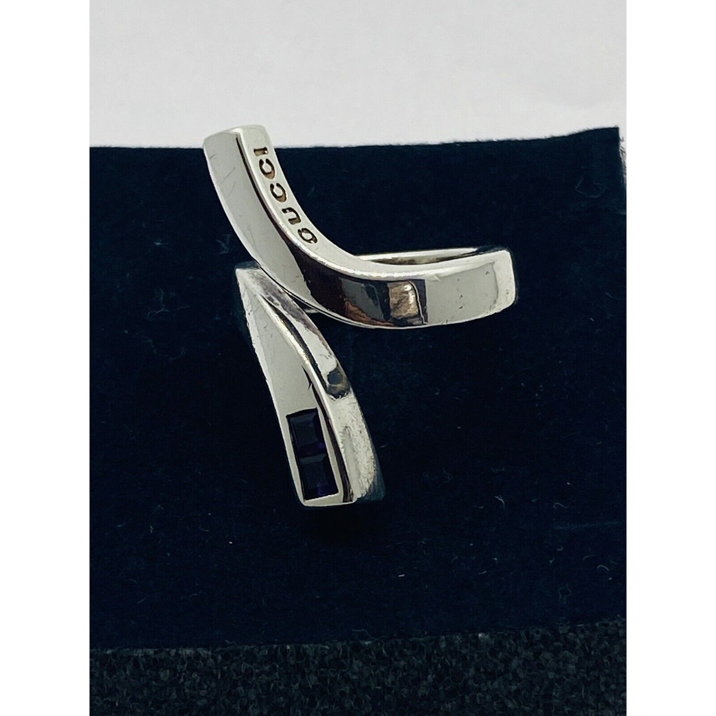Gucci Amethyst Square Cut Sterling Silver Twirl Ring SIZE 6