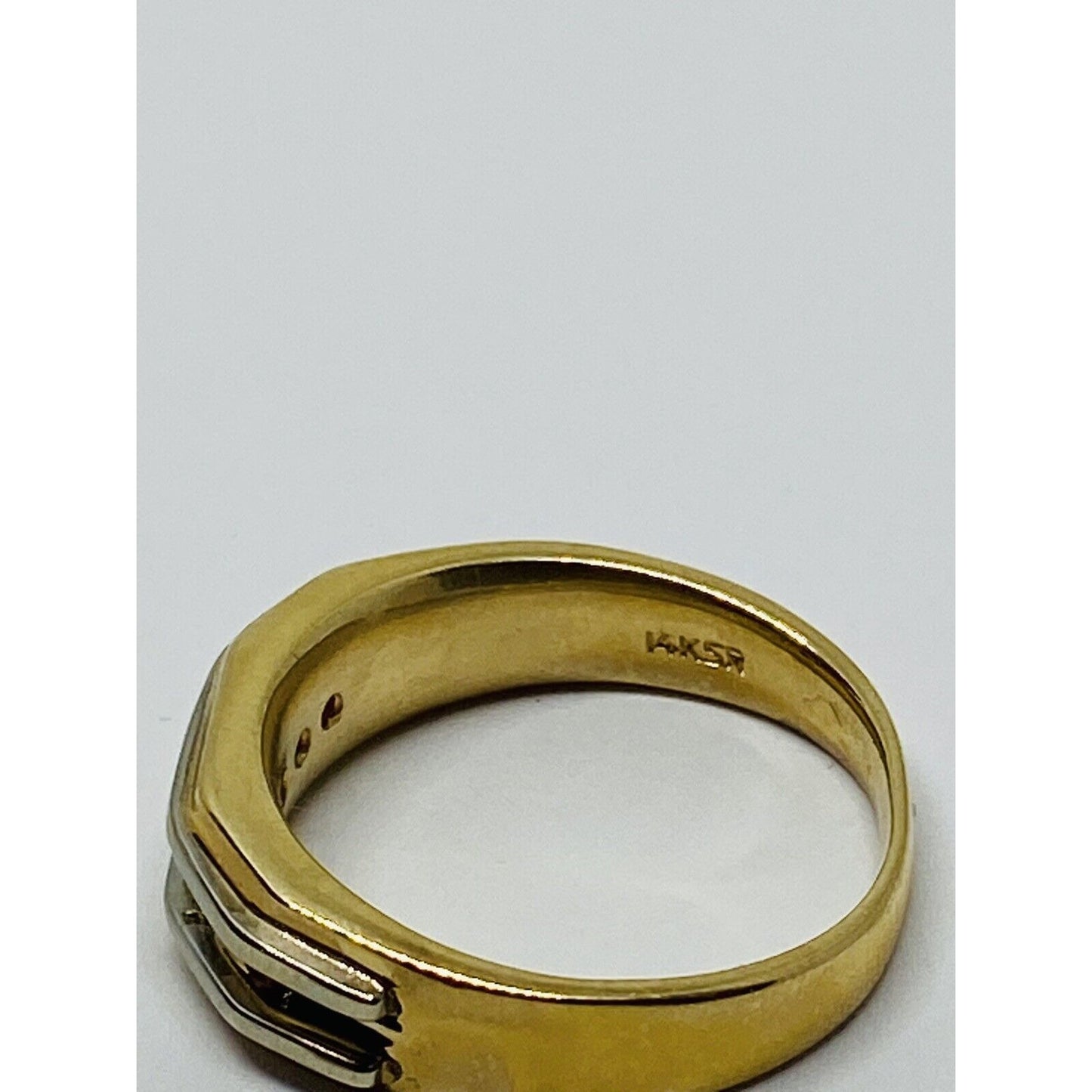 Beautiful Solid 14k White & Yellow Gold 5 Diamonds Men's Band .20CT 7.8 Grams