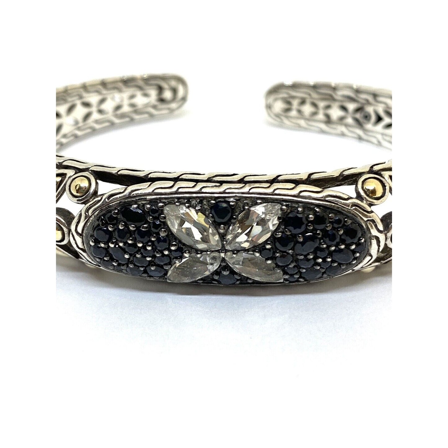 Rare John Hardy BATU KAWUNG Onyx Sapphire 925 Silver 18k Gold Hinged Bracelet